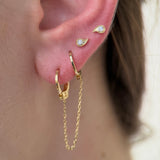 Handcuff Double Hoop Earring with Chain in Solid 14k Yellow Gold