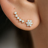Diamond Constellation Ear Climber Flat Back Stud Earrings in Solid 14k Yellow Gold