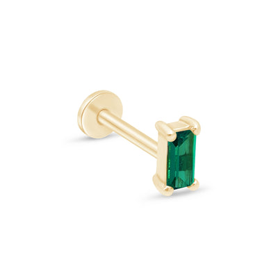 Emerald Baguette Flat Back Stud Earrings in Solid 14k Yellow Gold