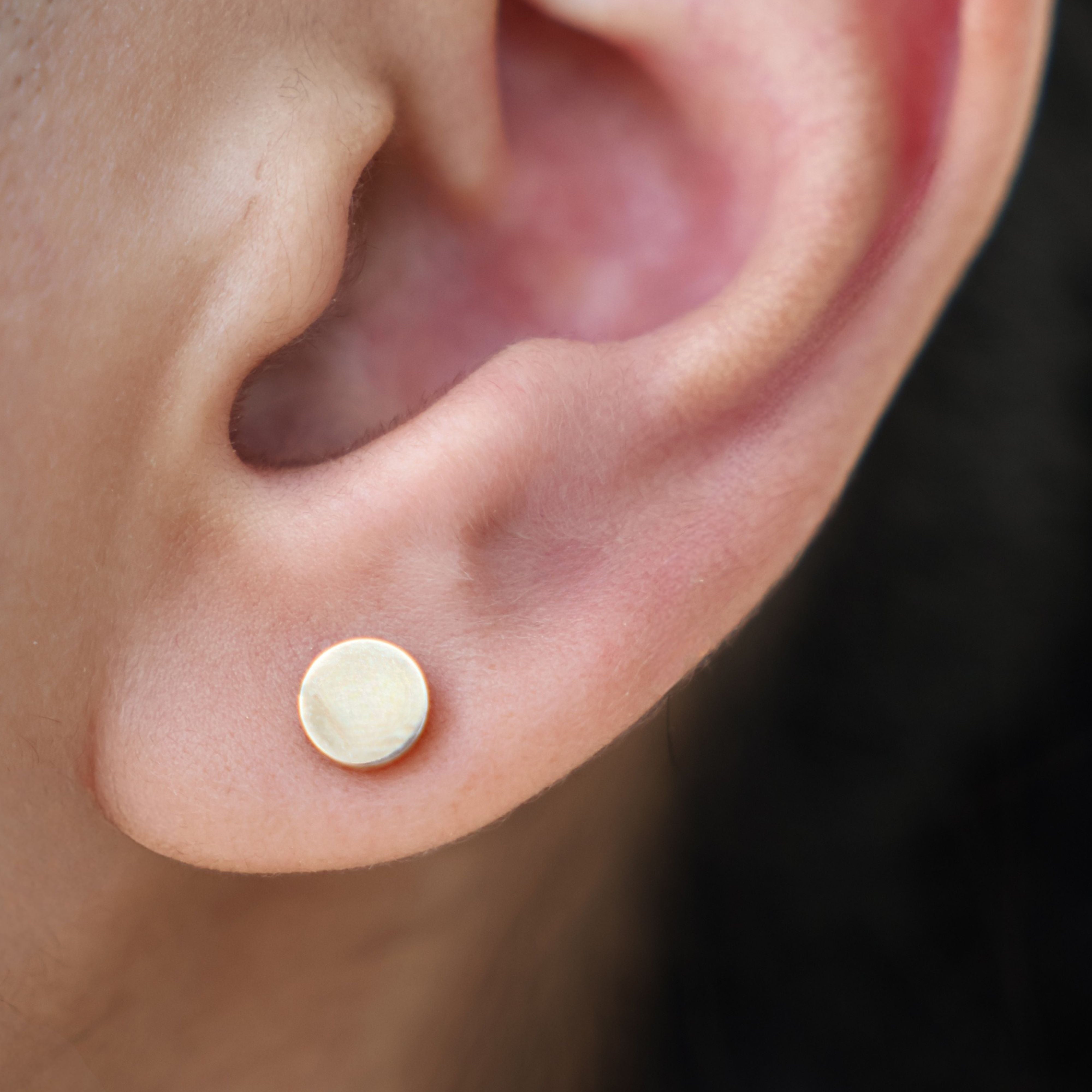 Yellow Gold Disc Flat Back Stud Earring