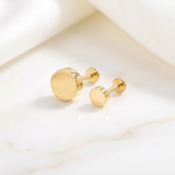 Yellow Gold Disc Flat Back Stud Earring