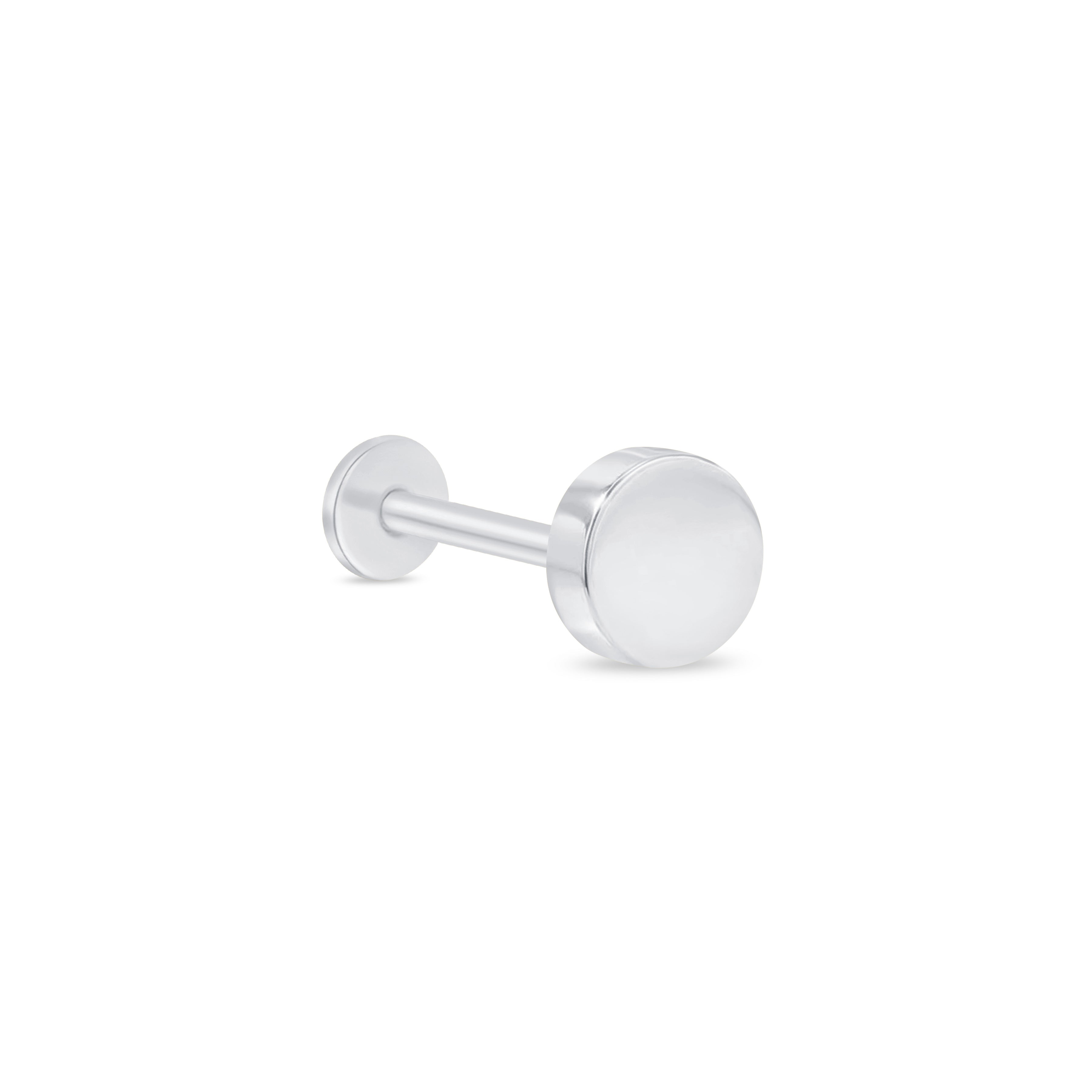 White Gold Disc Flat Back Stud Earring