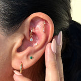 Round Emerald Flat Back Stud Earrings Bezel Set in Solid 14k Yellow Gold