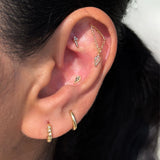 Solid 14k White Gold Round CZ Beaded Earring