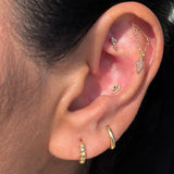 Solid 14k White Gold Round CZ Beaded Earring