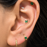Yellow Gold Emerald Flat Back Threaded Stud Earring
