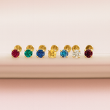 Pink Opal Cartilage Flat Back Stud in Solid 14k Yellow Gold