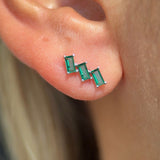 Baguette Cascade Emerald Flat Back Stud in Solid 14k Yellow Gold