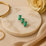Baguette Cascade Emerald Flat Back Stud in Solid 14k Yellow Gold