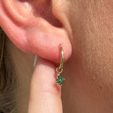 Hoop with Emerald Clover Charm in Solid 14k Yellow Gold