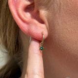 Hoop with Emerald Clover Charm in Solid 14k Yellow Gold
