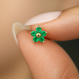 Emerald Flower Flat Back Stud in Solid 14k Yellow Gold