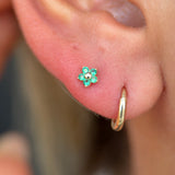 Emerald Flower Flat Back Stud Earrings in Solid 14k Yellow Gold
