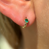 Emerald Huggie Bezel Set in Solid 14k Yellow Gold