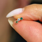 Triple Emerald Flat Back Stud Milgrain Set in Solid 14k Yellow Gold