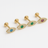 Ruby Evil Eye Flat Back Stud in Solid 14k Yellow Gold