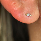 Beaded Marquise Diamond Evil Eye Flat Back Stud Earrings in Solid 14k Yellow Gold