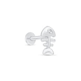 Fishbone Flat Back Stud in Solid 14k White Gold