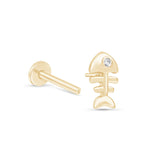 Fishbone Flat Back Stud in Solid 14k Yellow Gold