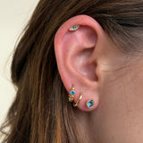Round Blue Topaz Flat Back Stud Bezel Set in Solid 14k Yellow Gold