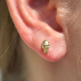 Minimalist Skull Flat Back Stud in Solid 14k Yellow Gold