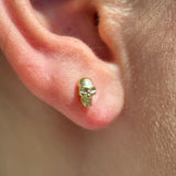 Minimalist Skull Flat Back Stud in Solid 14k Yellow Gold