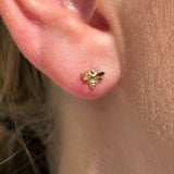 Minimalist Bee Flat Back Stud in Solid 14k Yellow Gold