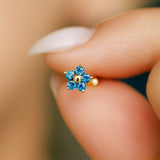 Blue Topaz Flower Flat Back Stud in Solid 14k Yellow Gold