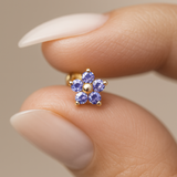 Amethyst Flower Flat Back Stud in Solid 14k Rose Gold