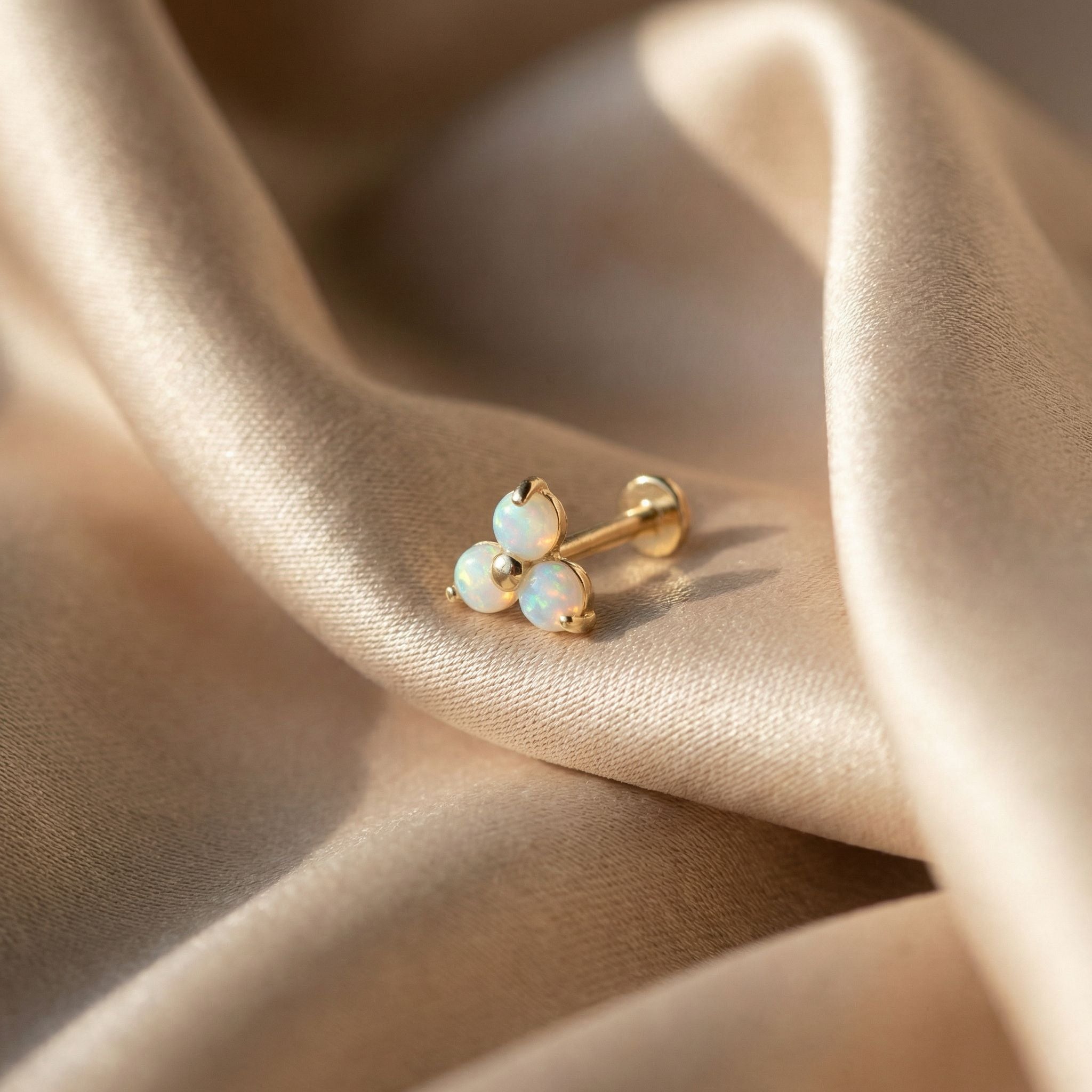 Yellow Gold Trinity Opal Cluster Flat Back Stud