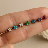 Blue Topaz Flower Flat Back Stud in Solid 14k Yellow Gold