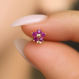 Ruby Flower Flat Back Stud in Solid 14k Yellow Gold
