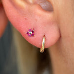 Ruby Flower Flat Back Stud Earrings in Solid 14k Yellow Gold