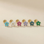 Amethyst Flower Flat Back Stud Earrings in Solid 14k Yellow Gold