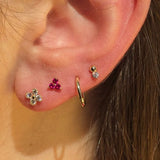 Yellow Gold Beaded Drop Flat Back Stone Earring