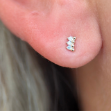 Triple CZ Beaded 14k Yellow Gold Stud Earring