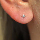 Solid 14k Yellow Gold CZ Beaded Stud Earring