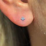 Solid 14k White Gold CZ Beaded Stud Earring