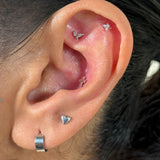 Solid 14k White Gold CZ Beaded Stud Earring