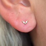 Solid 14k Yellow Gold Chevron CZ Stud Earring