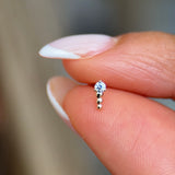 Solid 14k White Gold Round CZ Beaded Earring