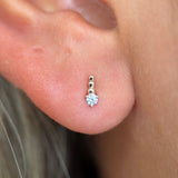 Solid 14k White Gold Round CZ Beaded Earring