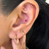 Beaded CZ Drop Stud Earring in 14k Yellow Gold