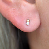 Beaded CZ Drop Stud Earring in 14k Yellow Gold