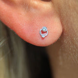 Solid 14k White Gold Double CZ Stud Earring