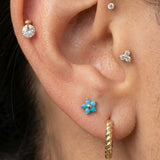Yellow Gold Turquoise Flower Threaded Flat Back Earring