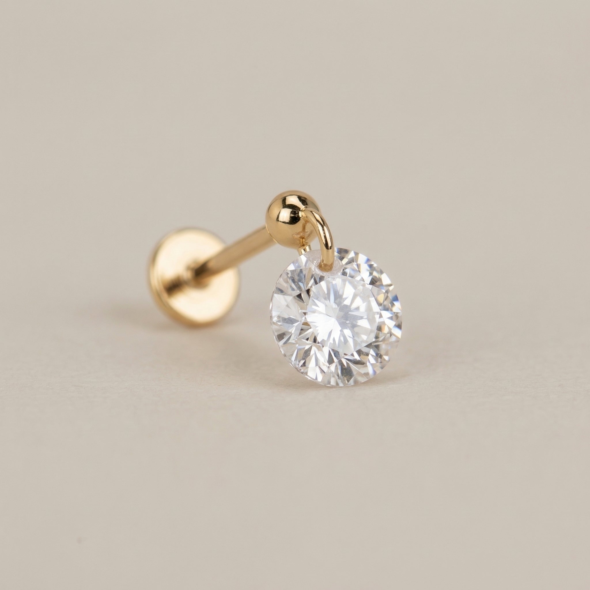 Yellow Gold Floating Gemstone Flat Back Drop Earring