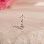 Yellow Gold Pearl & Marquise Drop Flat Back Earring