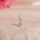 Yellow Gold Pearl & Marquise Drop Flat Back Earring
