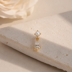 Yellow Gold Pearl & Marquise Drop Flat Back Earring